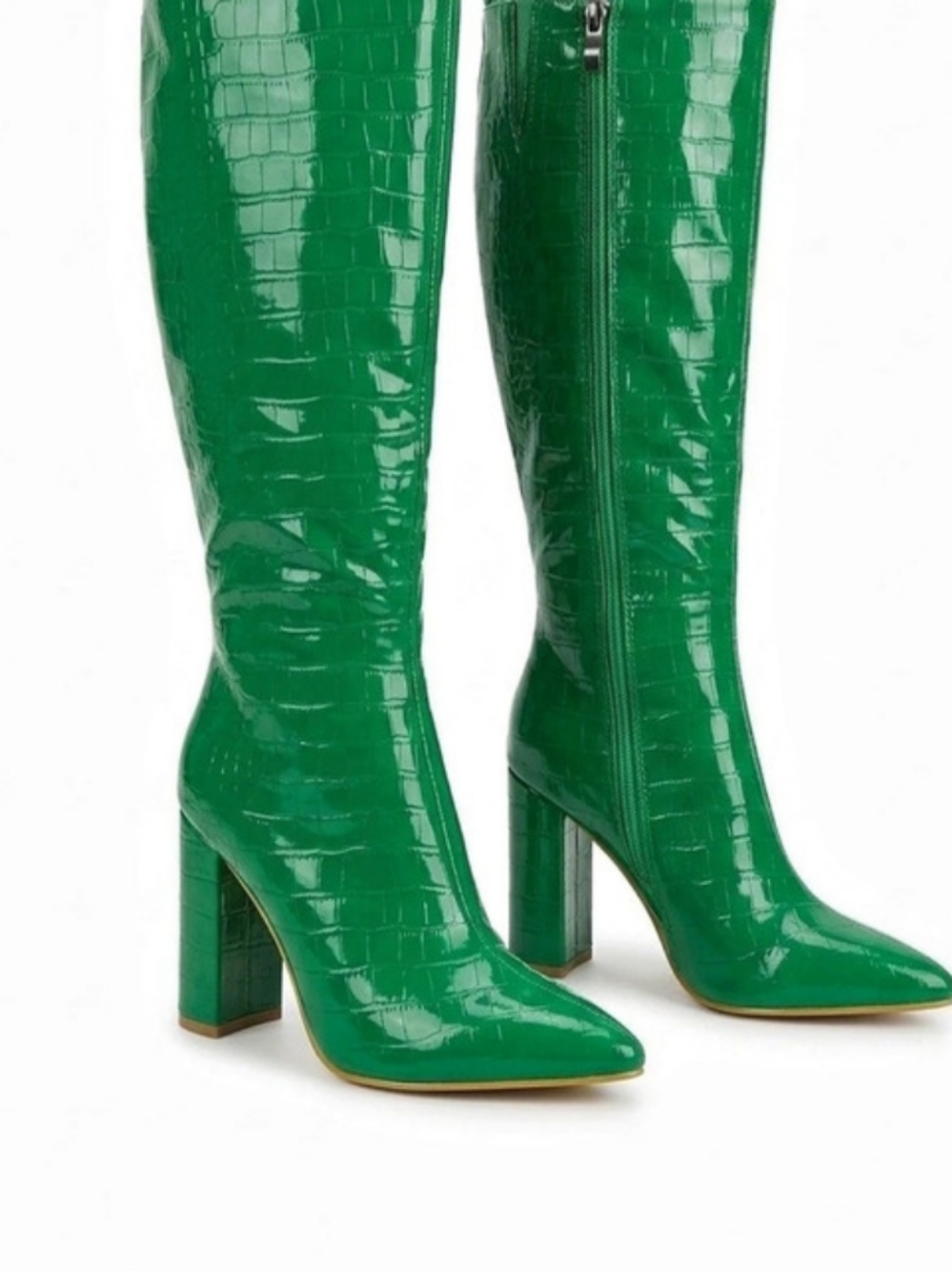Block Heel Knee High Boot Green 6.5